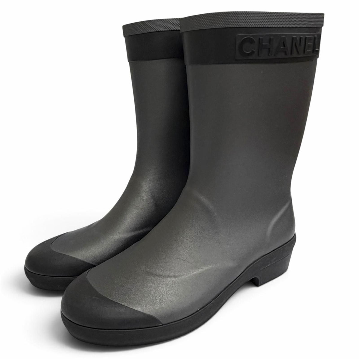 Chanel Rubber CC Logo Side Rain Boots Short Black
