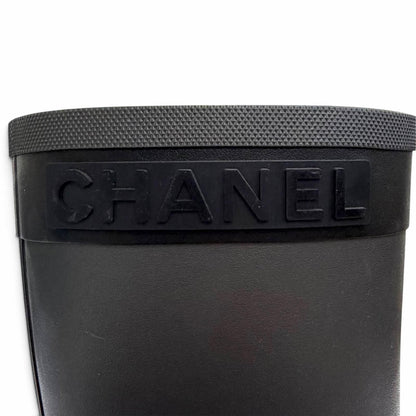 Chanel Rubber CC Logo Side Rain Boots Short Black — view 8