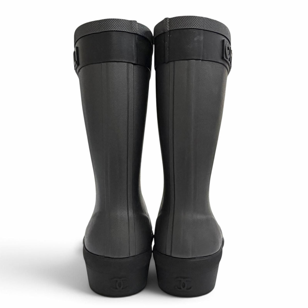 Chanel Rubber CC Logo Side Rain Boots Short Black — view 4