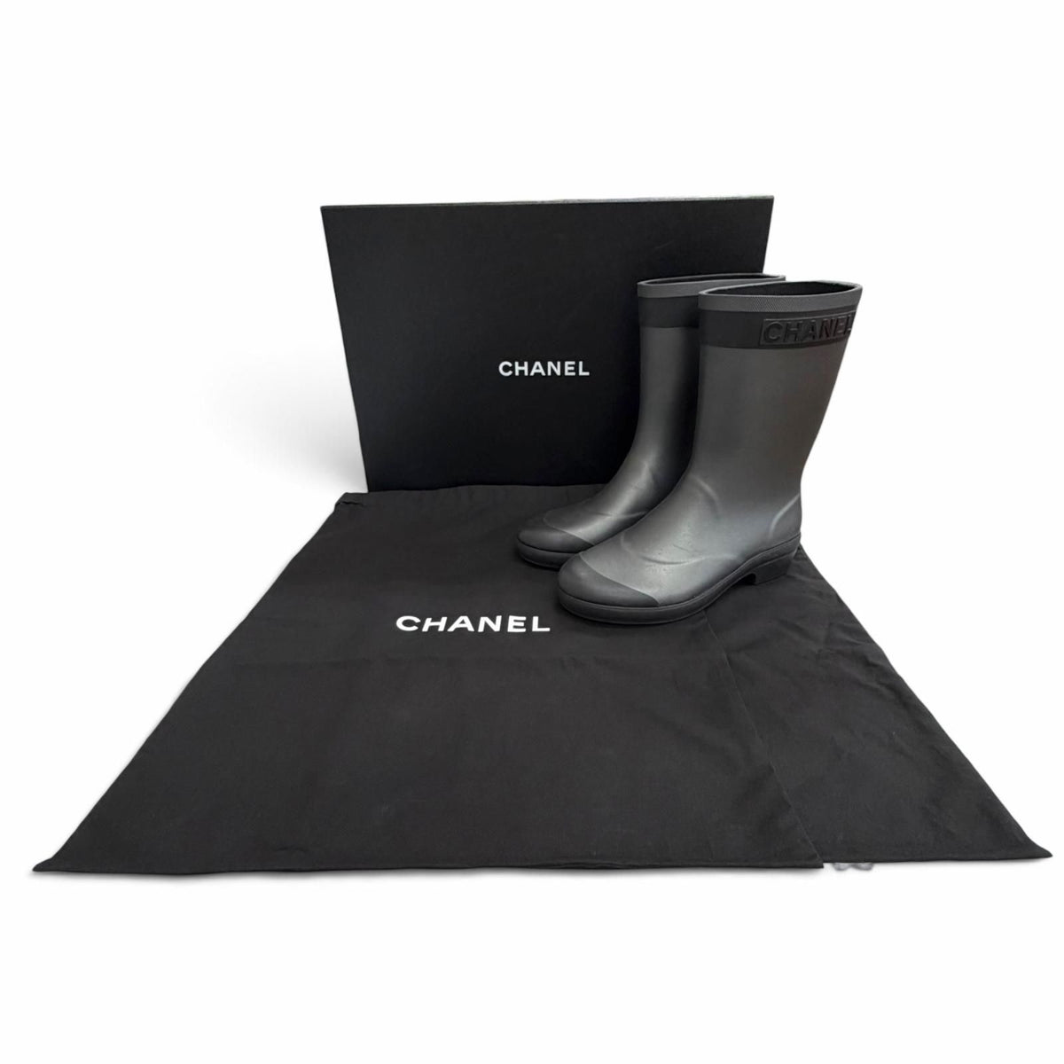 Chanel Rubber CC Logo Side Rain Boots Short Black — view 2