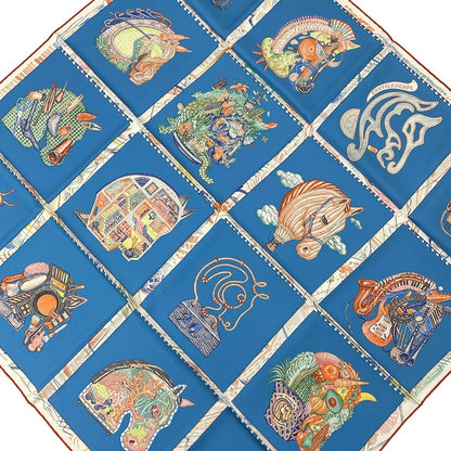 Hermes Scarf Carre 90 Blue Orange Multi Chevaloscope