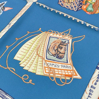 Hermes Scarf Carre 90 Blue Orange Multi Chevaloscope — view 5