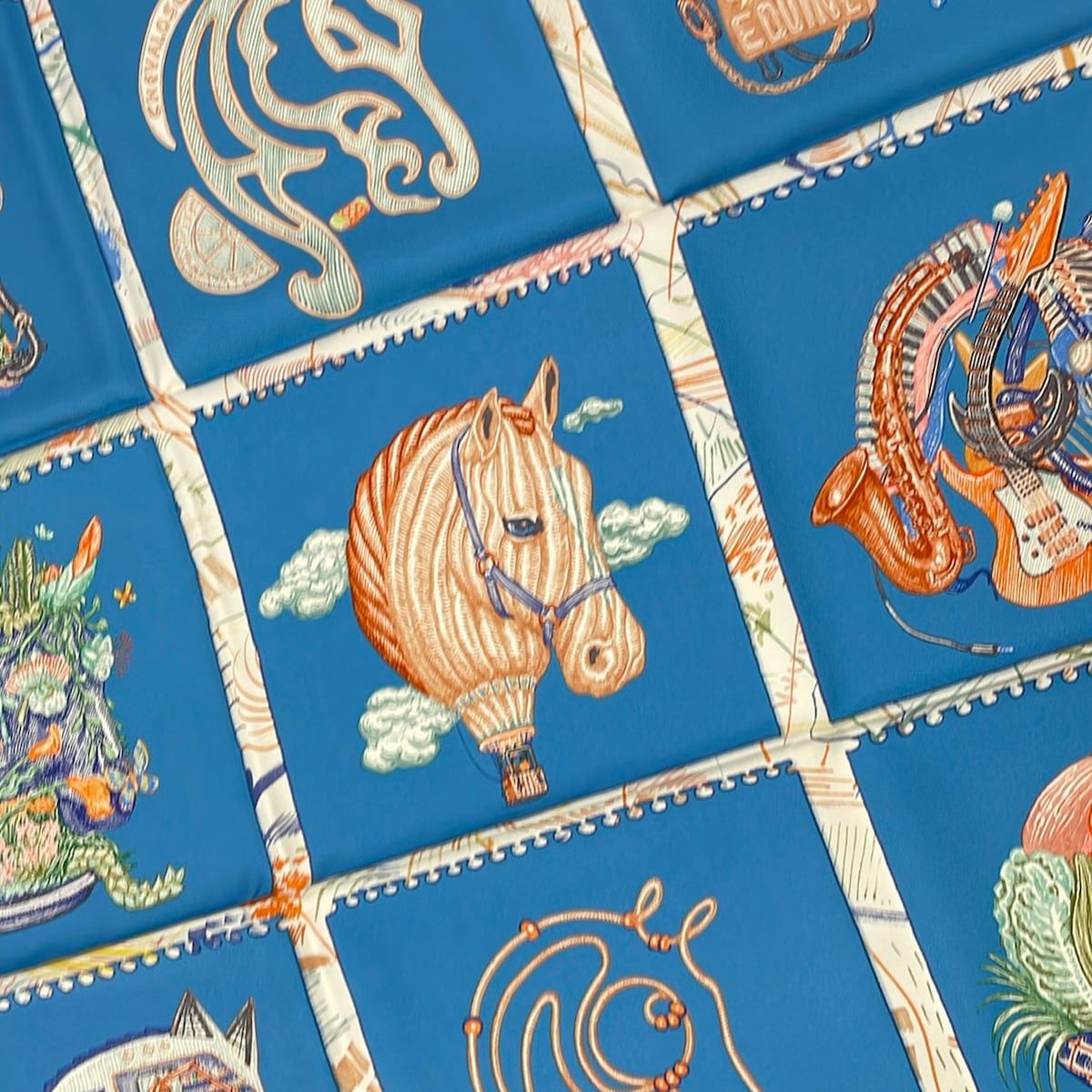 Hermes Scarf Carre 90 Blue Orange Multi Chevaloscope — view 4