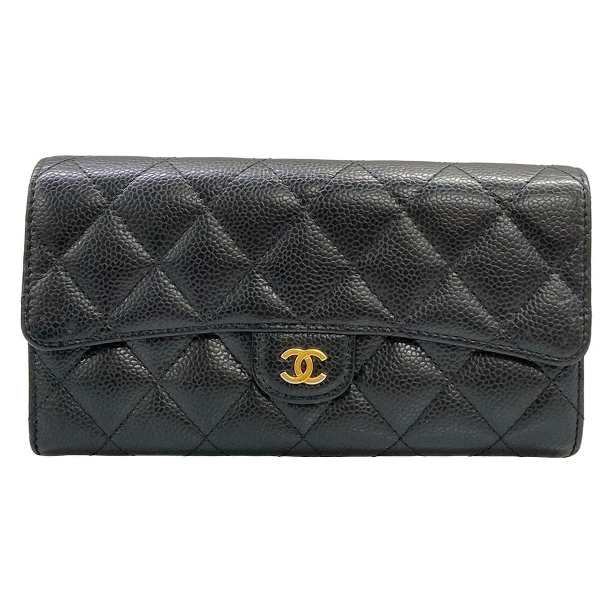 Chanel Wallet Quilted Black Gold