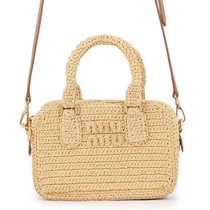 Miu Miu Arcadi Clochette Raffia 2-Way Shoulder Bag