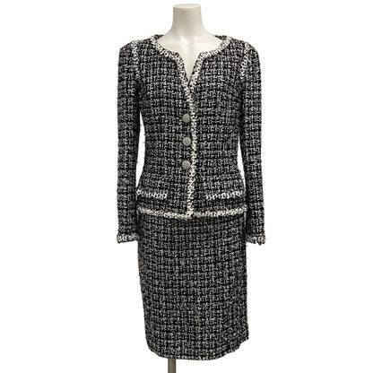 Chanel Skirt Suit Black White Tweed Wool