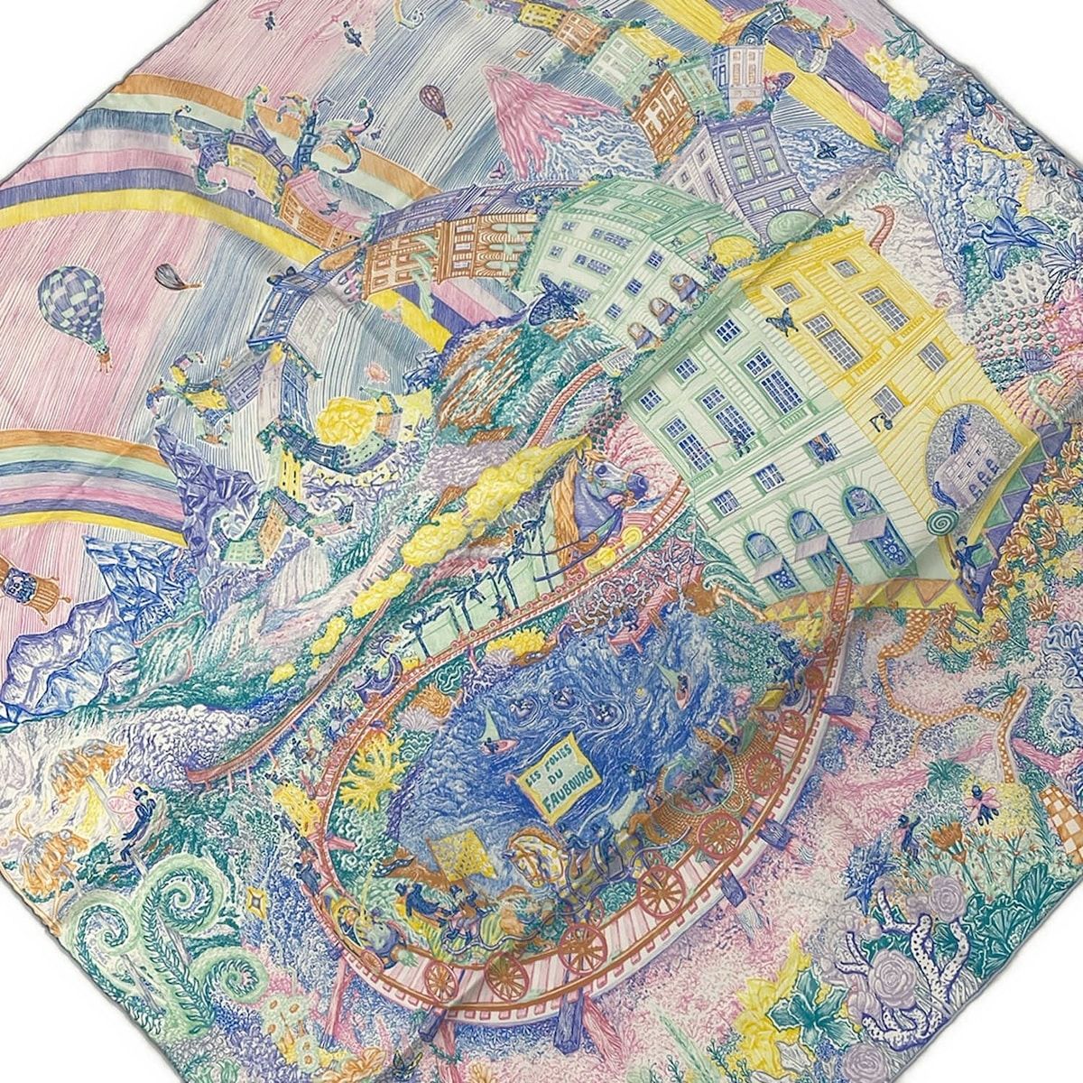 Hermes Scarf Carre 90 White Multi les Folies du Faubourg