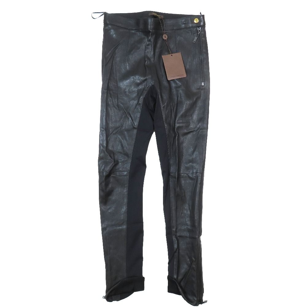 Louis Vuitton Lambskin Slim Pants Contrast Racing Hem Zip Black 38