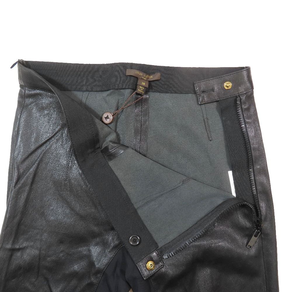 Louis Vuitton Lambskin Slim Pants Contrast Racing Hem Zip Black 38 — view 3