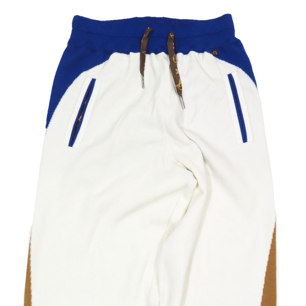 Louis Vuitton Cashmere Wool Knit Jogger Pants Monogram Drawstring White Blue XS — view 3