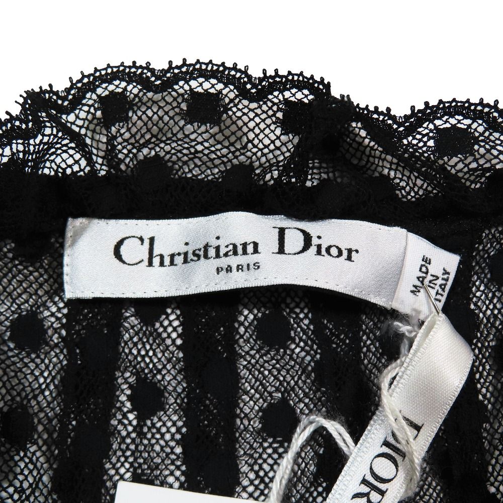Dior Dot Mesh Lace Flare Skirt Long Sheer Beige 34 — view 6