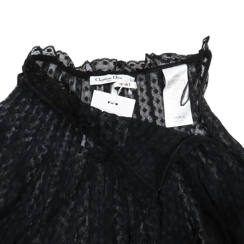 Dior Dot Mesh Lace Flare Skirt Long Sheer Beige 34 — view 4