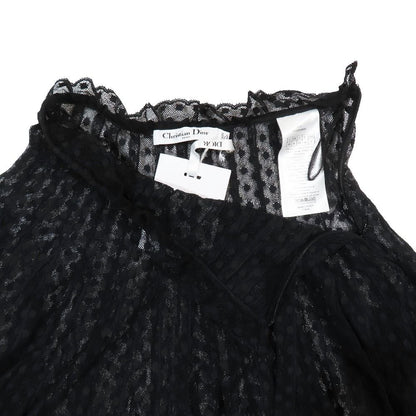 Dior Dot Mesh Lace Flare Skirt Long Sheer Beige 34 — view 4
