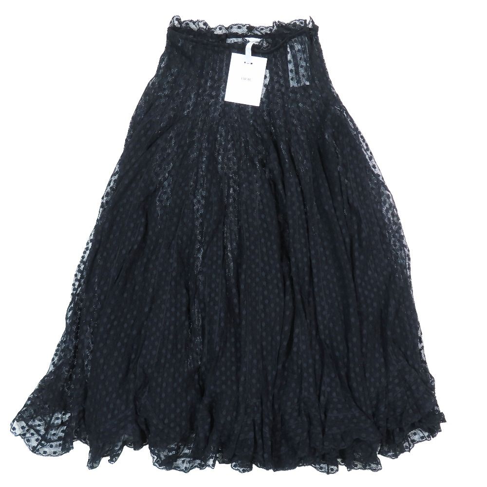 Dior Dot Mesh Lace Flare Skirt Long Sheer Beige 34