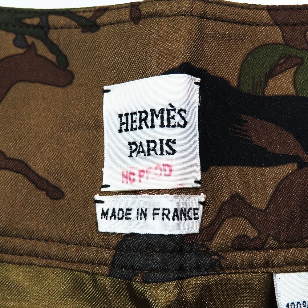 Hermes Horse Camouflage All Over Print Cargo Skirt Silk Camo Logo Button 38 — view 6