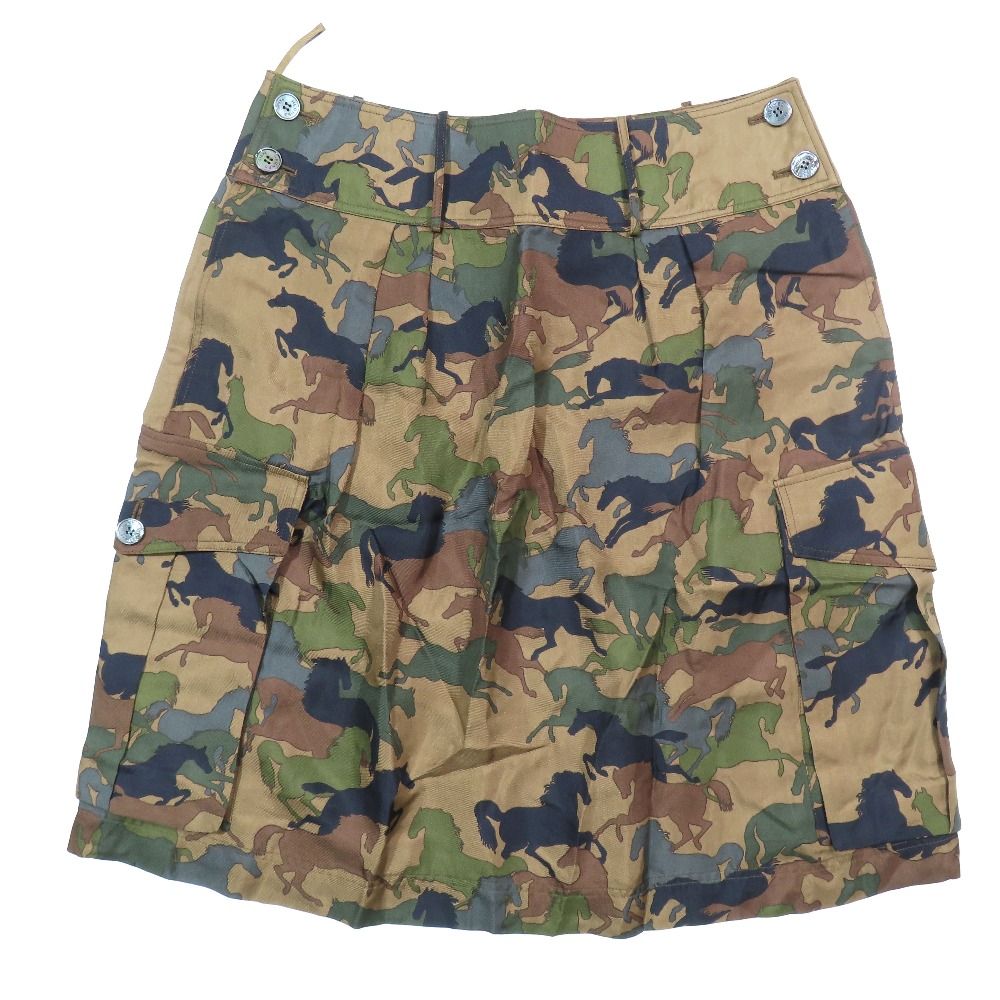 Hermes Horse Camouflage All Over Print Cargo Skirt Silk Camo Logo Button 38