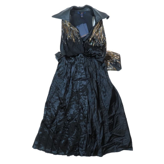 Louis Vuitton Gathered Beads Bijou Long Dress Sleeveless Black Gold 34