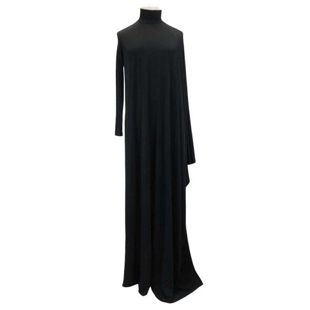 Balenciaga Rayon Stretch Maxi Dress Asymmetric Long Sleeve Black 36