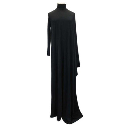 Balenciaga Rayon Stretch Maxi Dress Asymmetric Long Sleeve Black 36