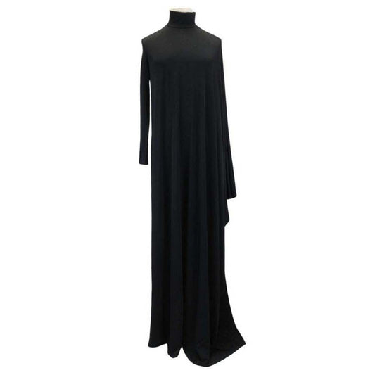Balenciaga Rayon Stretch Maxi Dress Asymmetric Long Sleeve Black 36