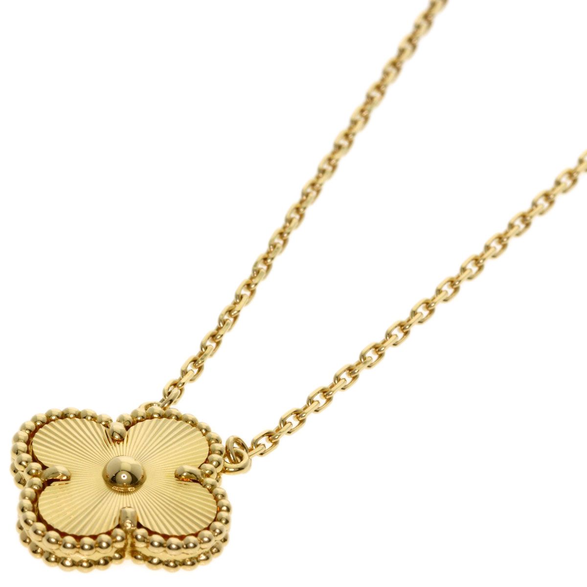 Van Cleef & Arpels Vintage Alhambra Guilloche Necklace 18k Yellow Gold