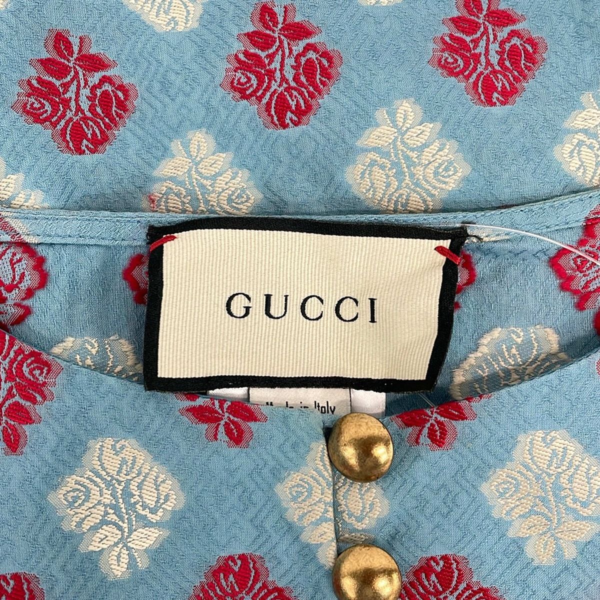 Gucci Dress M Light Blue Red White Flower 40 — view 3