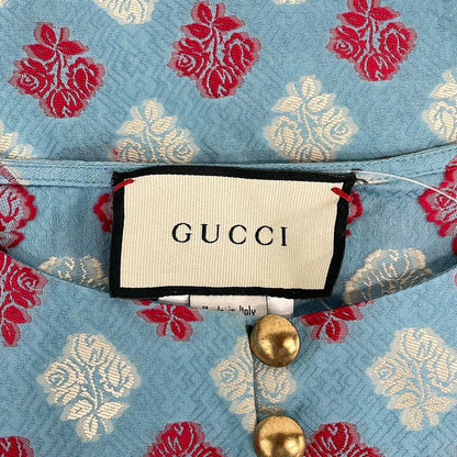 Gucci Dress M Light Blue Red White Flower 40 — view 3