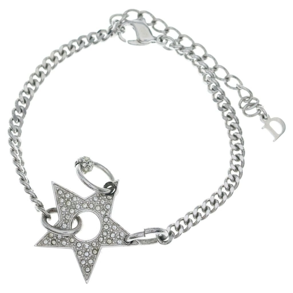 Dior Star Motif Rhinestone Bracelet Silver Chain
