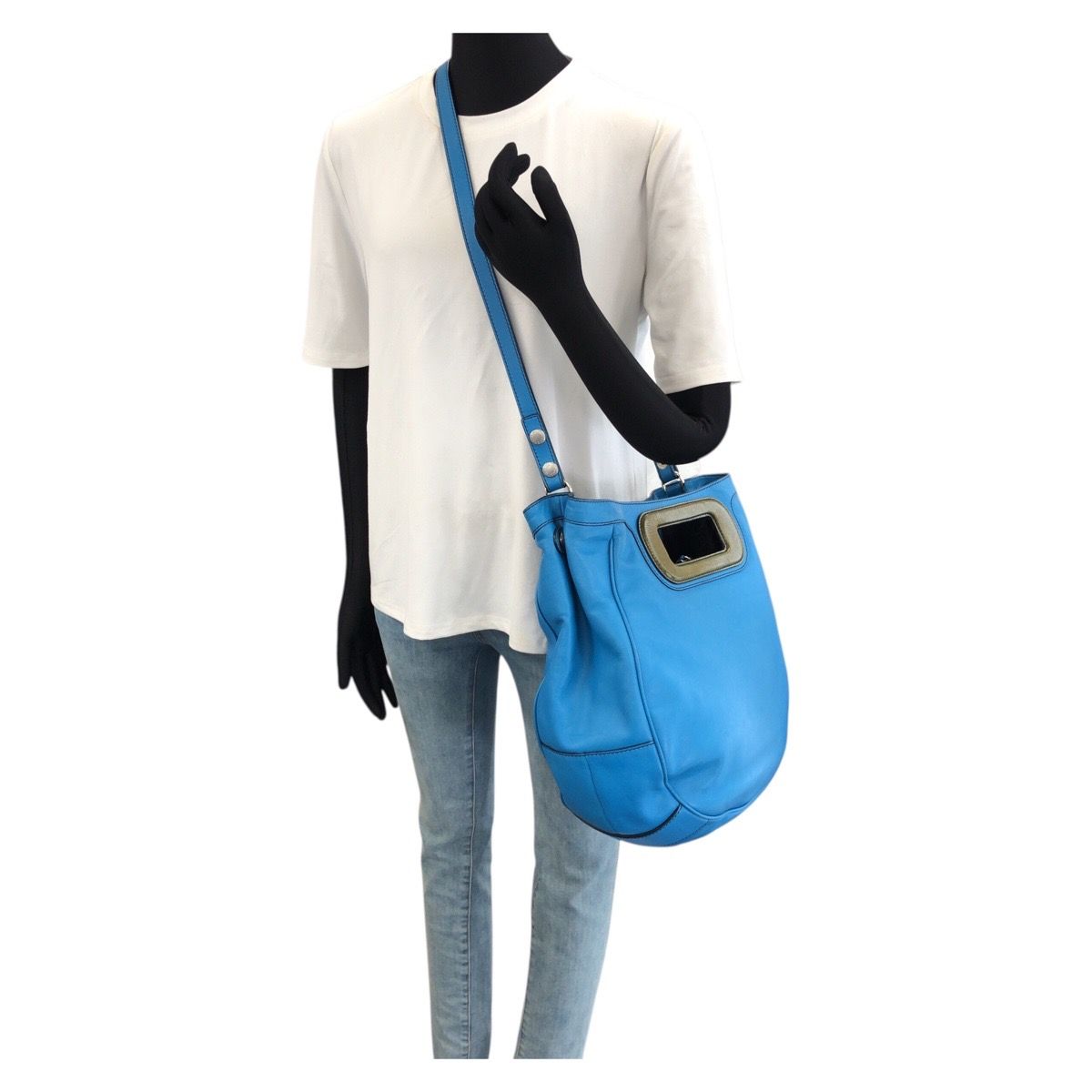 Loewe Anagram 2-Way Blue Silver Leather Shoulder Bag — view 7
