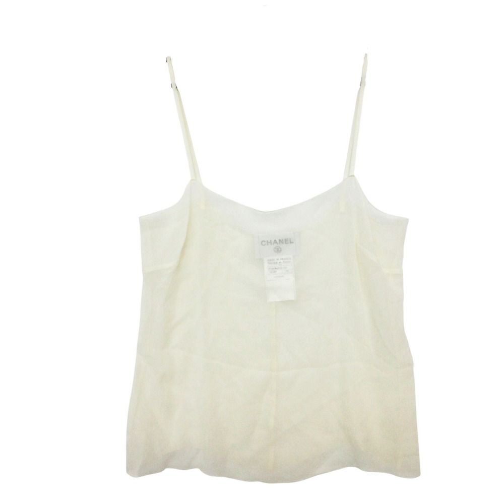 Chanel Blouse Ensemble Silk 100% Sheer Long Sleeve Shirt Camisole Top Ivory — view 4