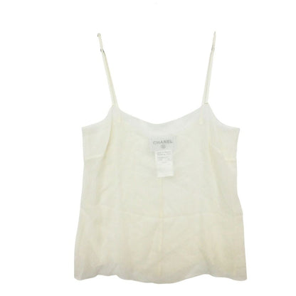 Chanel Blouse Ensemble Silk 100% Sheer Long Sleeve Shirt Camisole Top Ivory — view 4