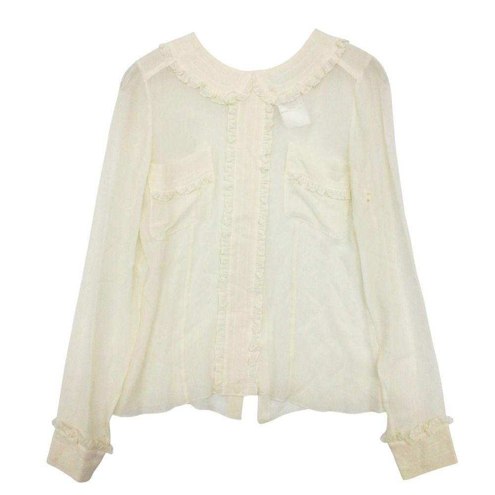 Chanel Blouse Ensemble Silk 100% Sheer Long Sleeve Shirt Camisole Top Ivory — view 2