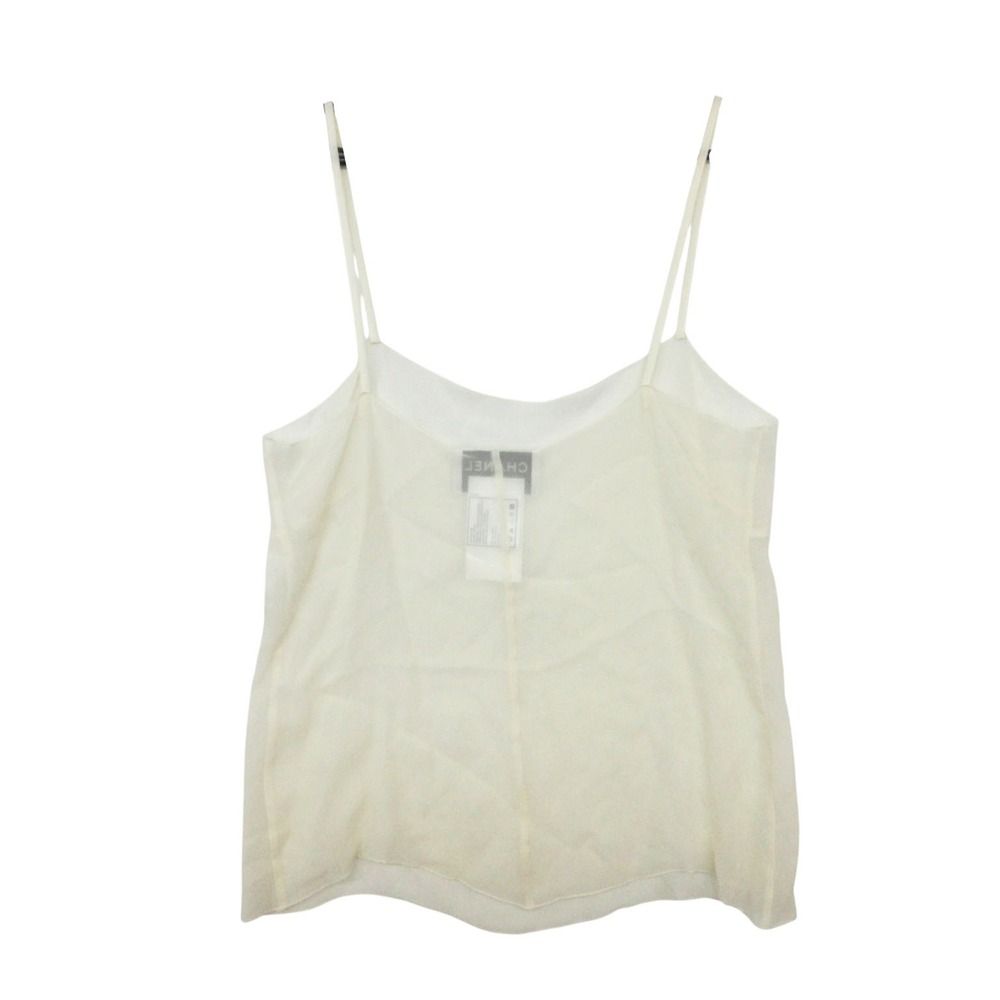 Chanel Blouse Ensemble Silk 100% Sheer Long Sleeve Shirt Camisole Top Ivory — view 5