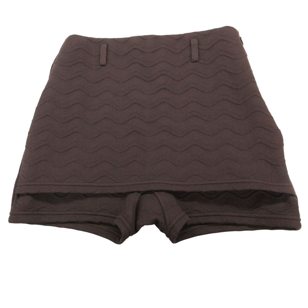 Prada Shorts Skirt Layered Knit Wave Pattern Jacquard Weave High Waist Brown
