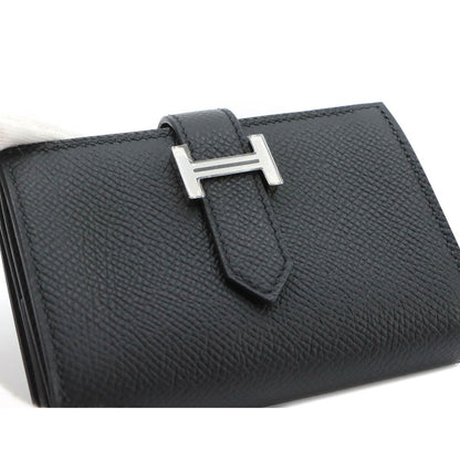 Hermes Bearn Mini Compact Coin Purse Card Case Epsom Black Silver — view 8