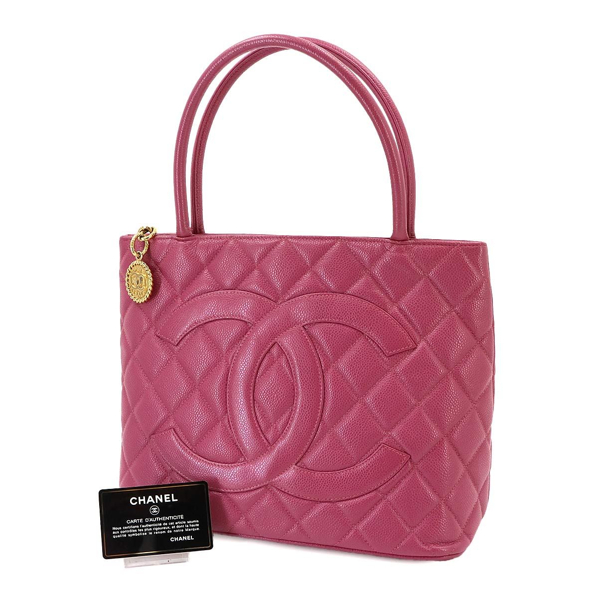 Chanel Reissue Tote Bag Caviar Leather Pink Gold Vintage Medallion — view 2