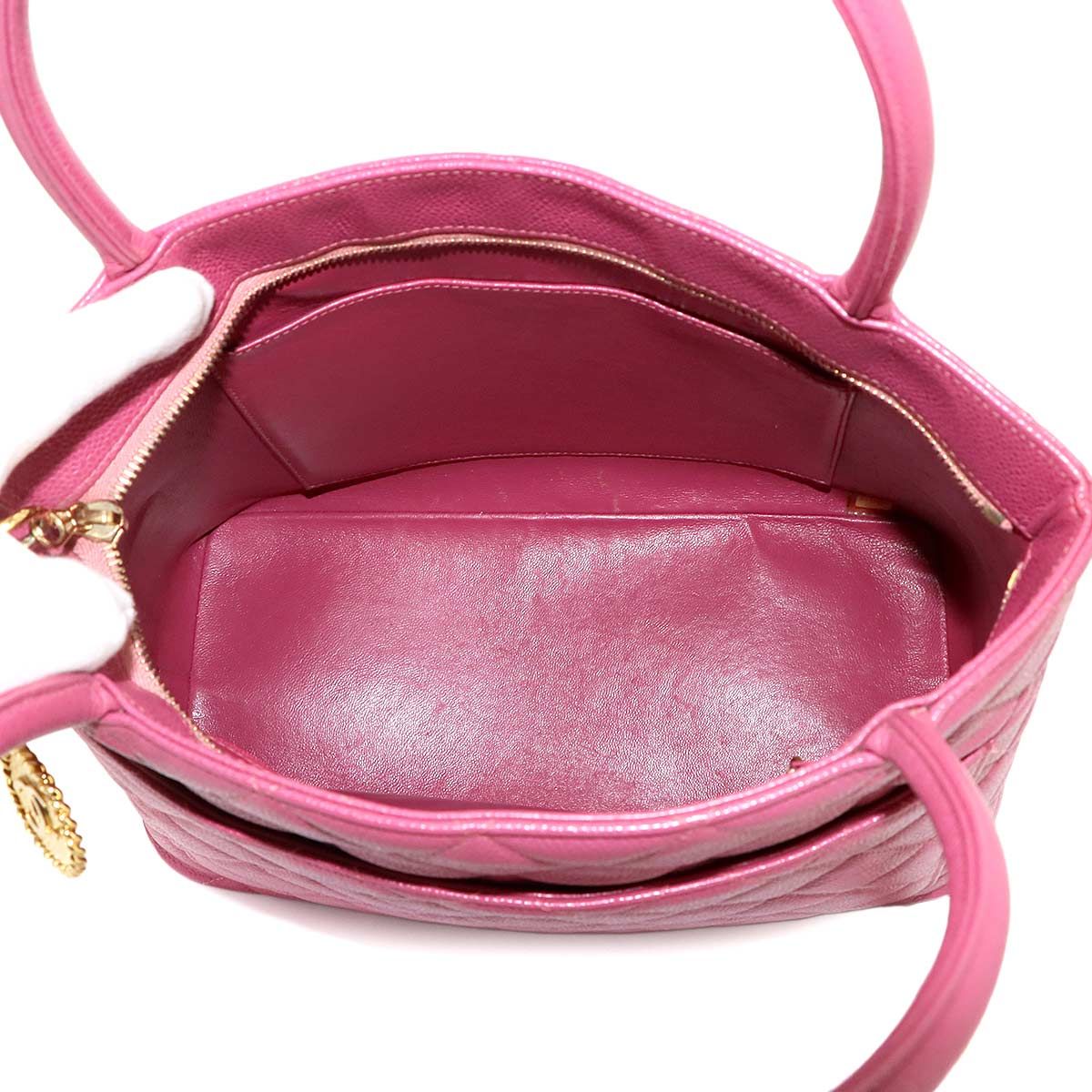Chanel Reissue Tote Bag Caviar Leather Pink Gold Vintage Medallion — view 7