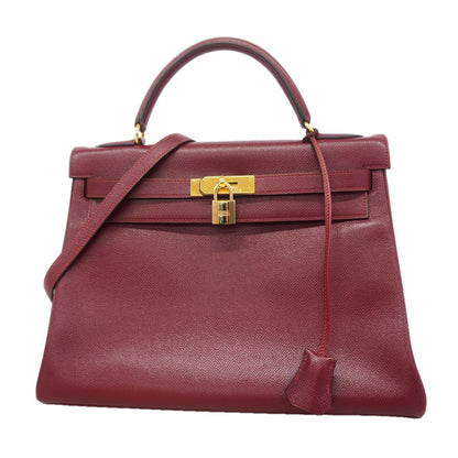Hermes Handbag Kelly 32 Courchevel Rouge Ash Gold 2-Way Bag