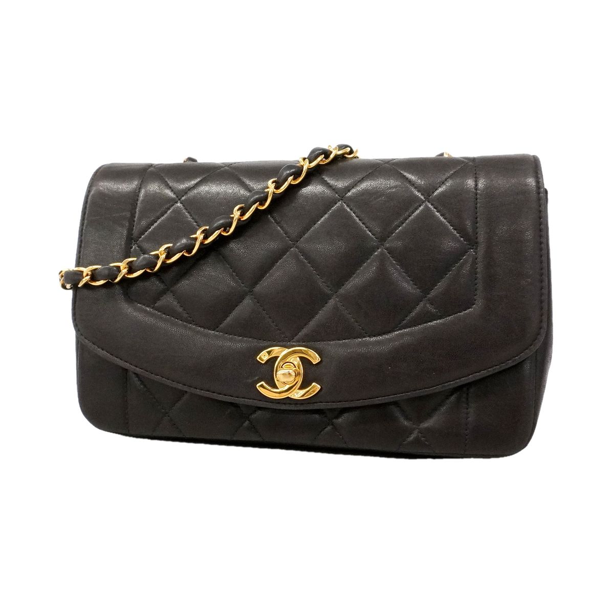 Chanel Shoulder Bag Diana Lambskin Black Gold