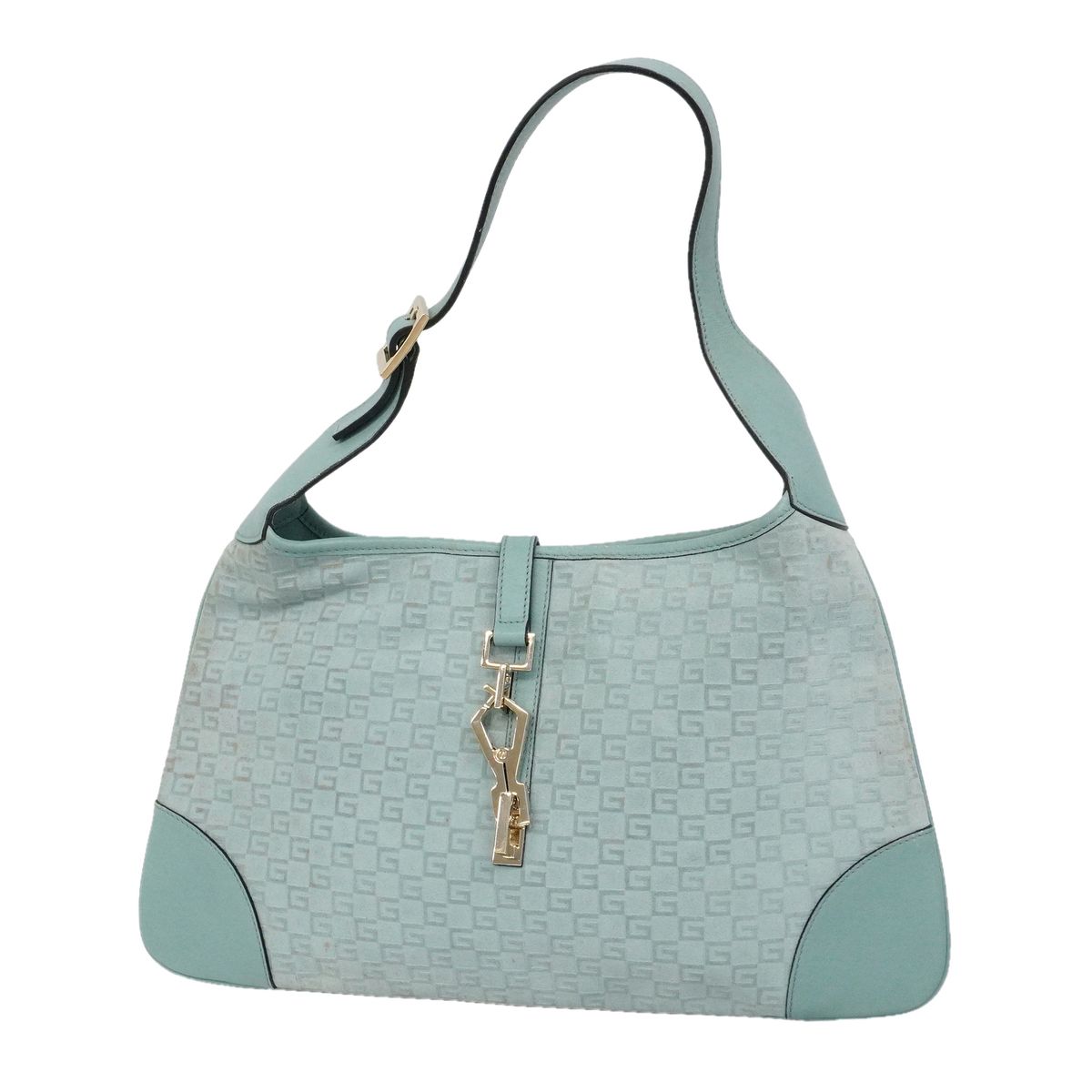 Gucci Shoulder Bag Suede Light Green Champagne Gold