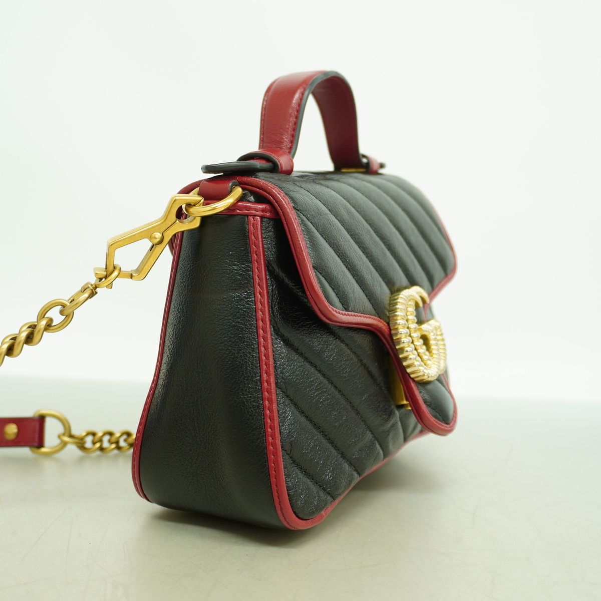 Gucci Handbag GG Marmont Leather Black Red Gold 2-Way Bag — view 2