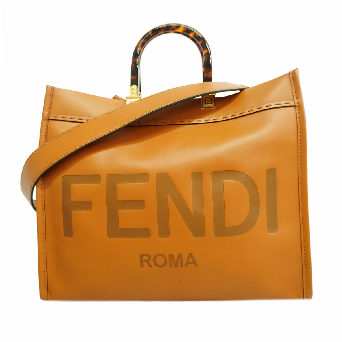 Fendi Tote Bag Sunshine Leather Brown Gold 2-Way