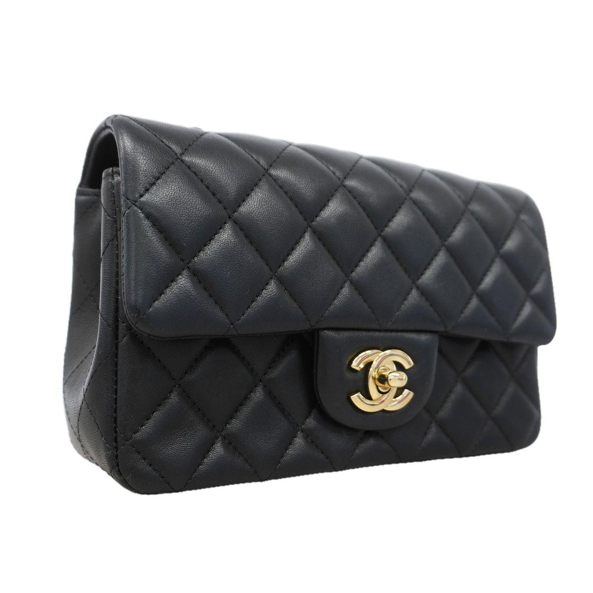 Chanel Shoulder Bag Mini Quilted Lambskin Black Gold — view 2