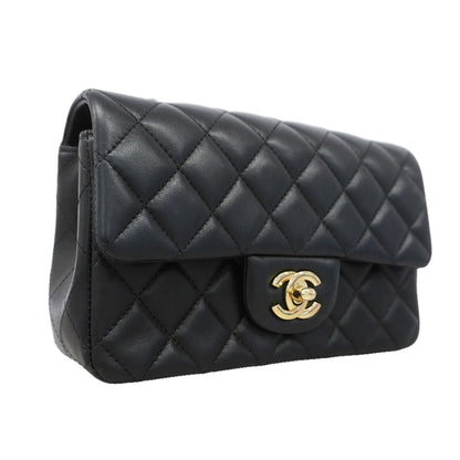 Chanel Shoulder Bag Mini Quilted Lambskin Black Gold — view 2