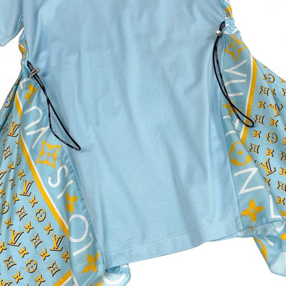 Louis Vuitton Tag Monogram Scarf T-Shirt Dress Light Blue Cotton Silk M — view 5