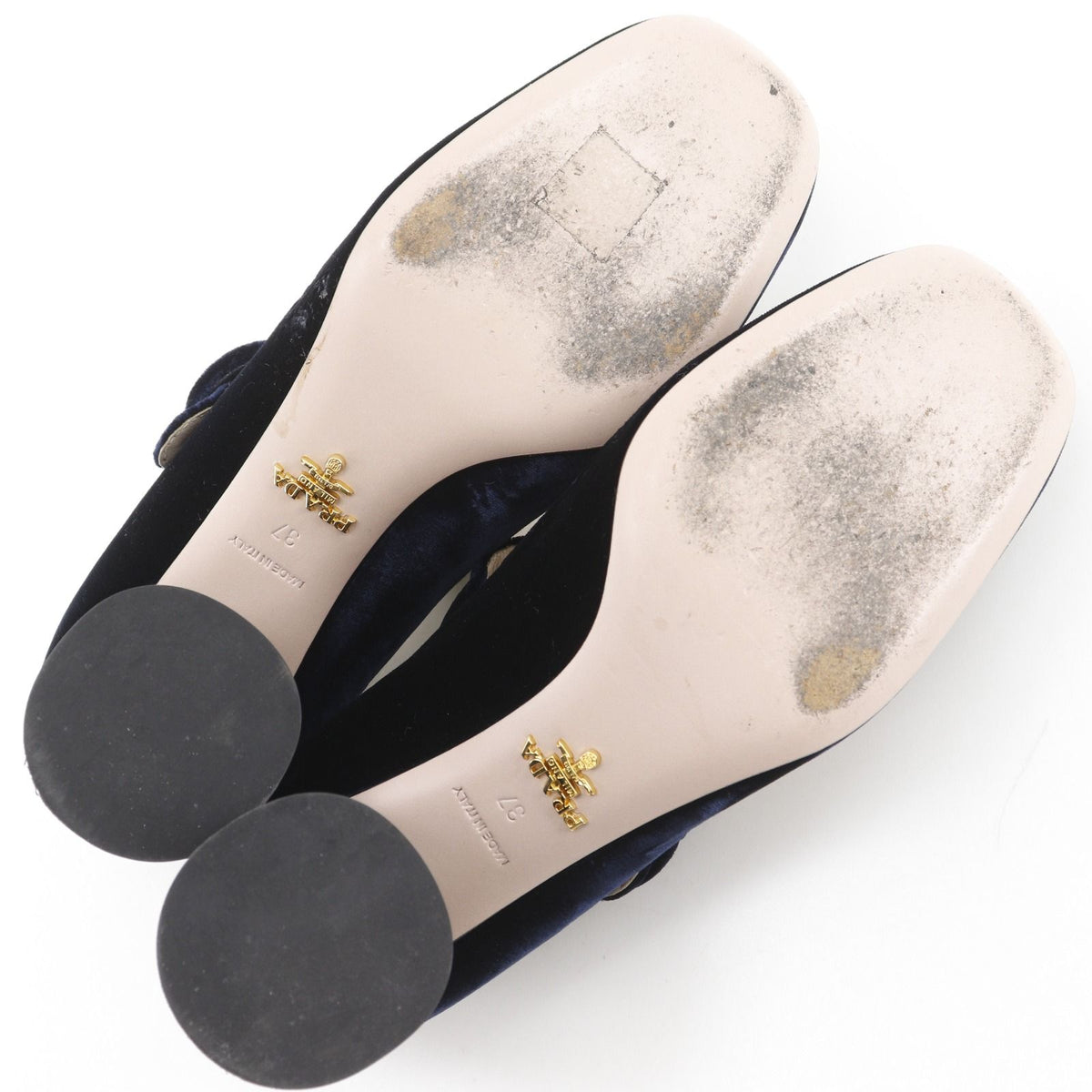 Prada Square Toe Velour Navy Pumps Heels — view 5