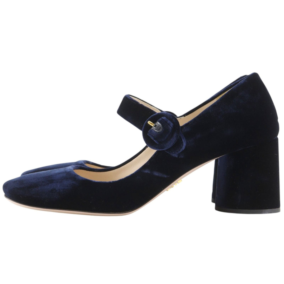 Prada Square Toe Velour Navy Pumps Heels — view 2