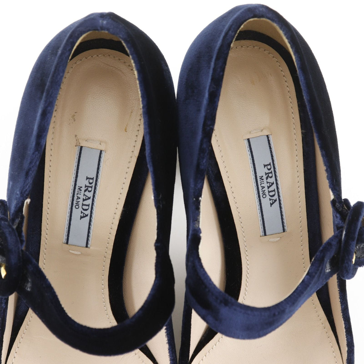 Prada Square Toe Velour Navy Pumps Heels — view 6