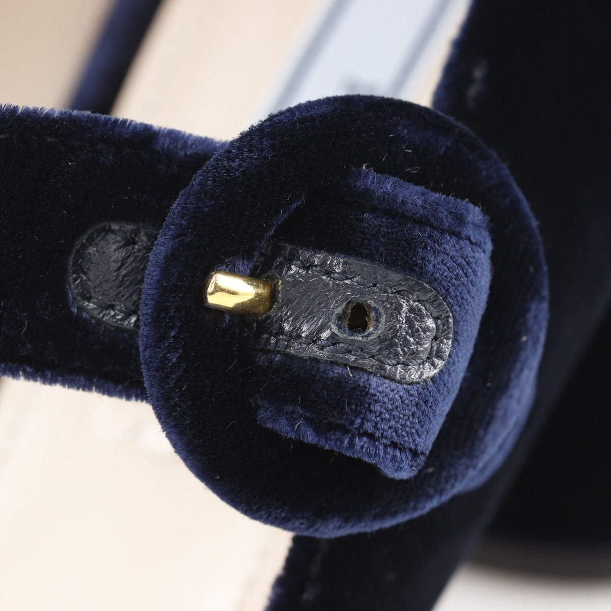 Prada Square Toe Velour Navy Pumps Heels — view 8