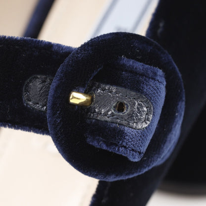 Prada Square Toe Velour Navy Pumps Heels — view 8